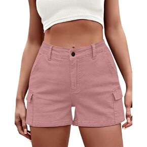 LookbookStore 2023 Cargo Shorts for Women High Waisted Casual Summer Stretchy Chino Shorts Short Cargos Colored Jeans