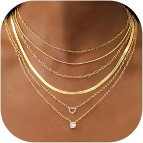 iF YOU 6 Pcs Gold Chokers Necklace Set for Women Girls, 14k Gold Plated CZ Pendant Necklace, Trendy Dainty Snake Chain Layered Necklaces for Jewelry Gifts