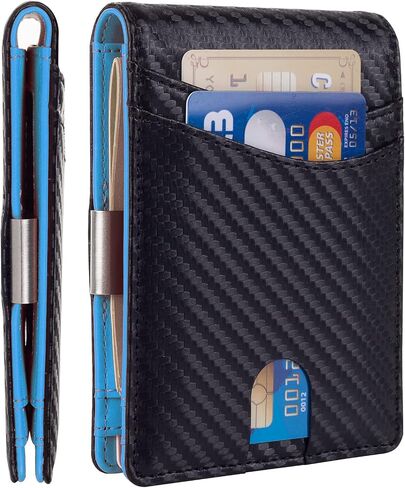 Mutural Minimalist Slim Wallet for Men, Premium Leather Wallet with Money Clip, RFID Blocking Front Pocket Stylish Bifold Wallet (Black & Orange) in Kuwait