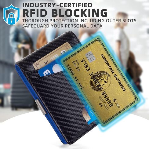 Mutural Minimalist Slim Wallet for Men, Premium Leather Wallet with Money Clip, RFID Blocking Front Pocket Stylish Bifold Wallet (Black & Orange) in Kuwait
