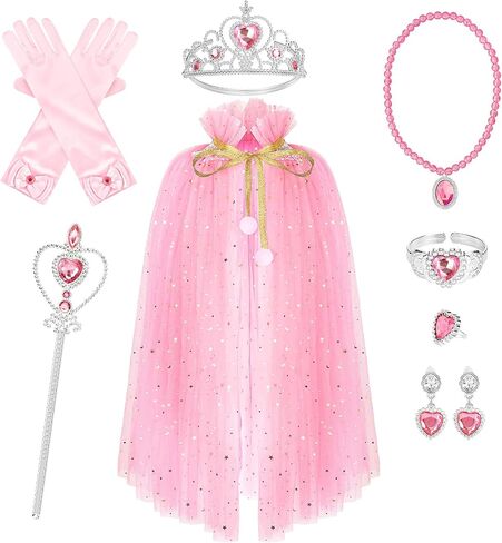 10 Pieces Princess Cape Set Dress up Clothes for Little Girls Party Cosplay Cloak with Jewelry Tiara Crown Wand Gloves in Kuwait