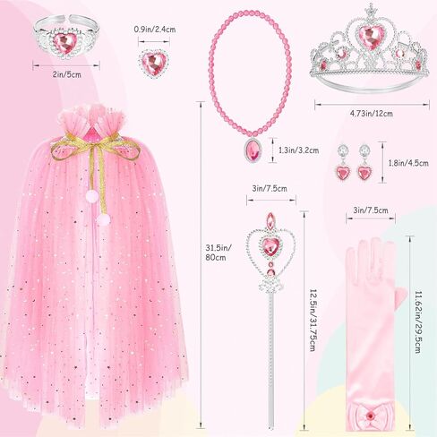 10 Pieces Princess Cape Set Dress up Clothes for Little Girls Party Cosplay Cloak with Jewelry Tiara Crown Wand Gloves in Kuwait