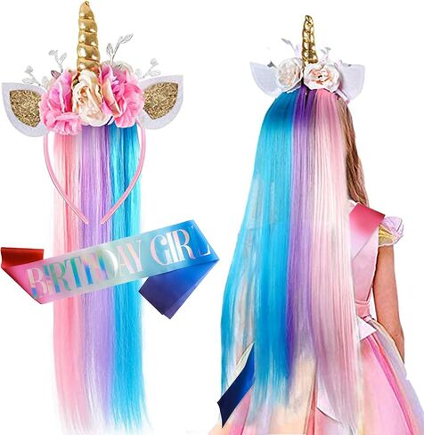 عصابة رأس Lorfancy Unicorn للفتيات زي وحيد القرن لحفلات أعياد الميلاد وحفلات الهالوين وحفلات وحيد القرن in Kuwait