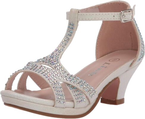 Olivia K Girl's Glitter Leatherette Open Toe Strappy Ankle T Strap Kitten Heel Sandal (Toddler/Little Girl) in Kuwait