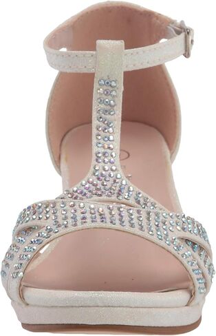 Olivia K Girl's Glitter Leatherette Open Toe Strappy Ankle T Strap Kitten Heel Sandal (Toddler/Little Girl) in Kuwait