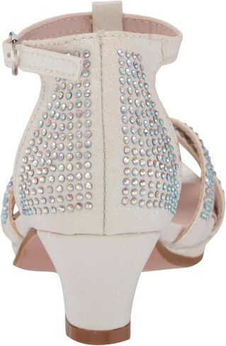 Olivia K Girl's Glitter Leatherette Open Toe Strappy Ankle T Strap Kitten Heel Sandal (Toddler/Little Girl) in Kuwait