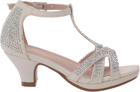 Olivia K Girl's Glitter Leatherette Open Toe Strappy Ankle T Strap Kitten Heel Sandal (Toddler/Little Girl) in Kuwait
