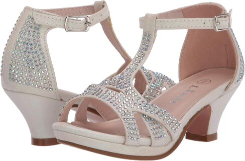 Olivia K Girl's Glitter Leatherette Open Toe Strappy Ankle T Strap Kitten Heel Sandal (Toddler/Little Girl) in Kuwait