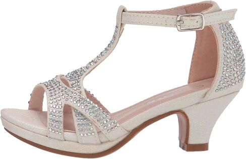 Olivia K Girl's Glitter Leatherette Open Toe Strappy Ankle T Strap Kitten Heel Sandal (Toddler/Little Girl) in Kuwait