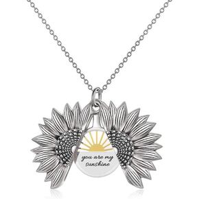 Sterling Silver Sunflower Locket Necklace You Are My Sunshine Engraved Pendant Necklaces Anniversary Jewelry for Her