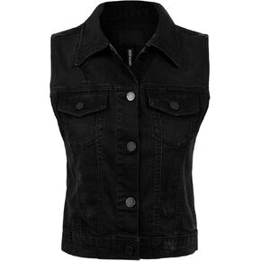 Design by Olivia Women's Junior Fit Sleeveless Button up Jean Denim Jacket Vest in Kuwait