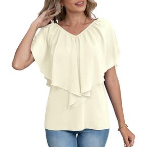Jouica Woman's Summer Cold Shoulder Chiffon Tank Tops Sleeveless Ruffled Flowy Blouse for Women