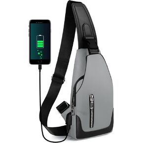 Sling Backpack with USB Charging Port, Chest Bag Crossbody Daypack Shoulder Bag for Men, Hiking, Cycling, Travel - Black