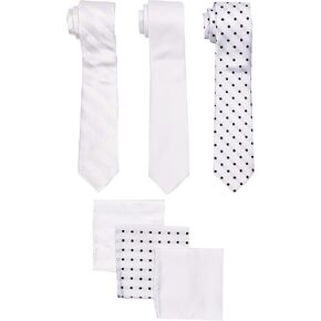 Stacy Adams Men's 3 Pack Satin Neckties Solid Striped Dots with Pocket Squares, White, One Size in Saudi Arabia