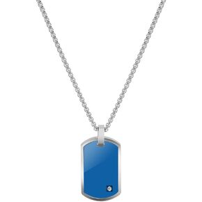 Geoffrey Beene Stainless Steel Men's Engravable Dog Tag Pendant Box Chain Necklace with Cubic Zirconia Stone in Saudi Arabia