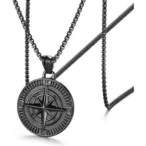 FSYAEGZA Men's Compass Pendant Necklace, Stainless Steel Compass Circle Vintage Coin Necklace Navigator Forged for Male Talisman Travel Jewelry in Saudi Arabia
