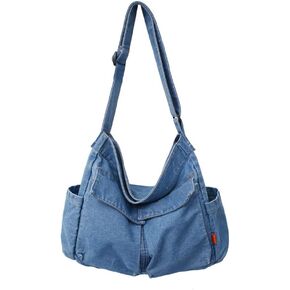 Yohora Denim Shoulder Bag Casual Style Lightweight Retro Travel Shopper Crossbody Handbag for Teen Girls Women