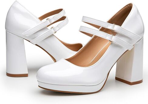 أحذية Trary Platform Mary Jane ذات كعب نسائي، كعب مكتنز أحذية Mary Janes الرسمية للنساء أحذية بكعب مستدير عند الأصابع مع حزام بإبزيم لحفلات المكتب وحفلات الزفاف غير الرسمية in Kuwait