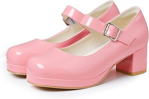 femflame Women's Low Chunky Heel Mary Jane Pumps Ankle Buckle Strap Sweet Round Toe Dress Shoes JK Cosplay Uniform Dress Shoes in Saudi Arabia