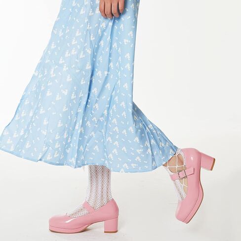 femflame Women's Low Chunky Heel Mary Jane Pumps Ankle Buckle Strap Sweet Round Toe Dress Shoes JK Cosplay Uniform Dress Shoes in Saudi Arabia