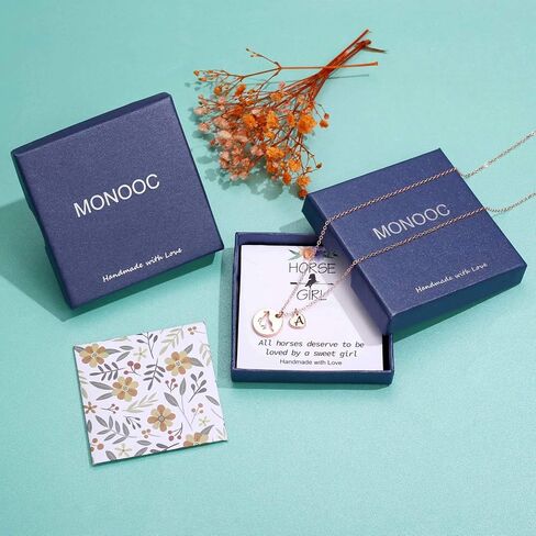 MONOOC Horse Gifts for Girls, Stainless Steel Horse Necklace for Girls Dainty Heart 26 Initial Necklace Horses for Girls Horse Jewelry Horse Gifts for Girls Women Horse Lovers Teen Girl Gifts in Kuwait