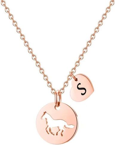 MONOOC Horse Gifts for Girls, Stainless Steel Horse Necklace for Girls Dainty Heart 26 Initial Necklace Horses for Girls Horse Jewelry Horse Gifts for Girls Women Horse Lovers Teen Girl Gifts in Kuwait