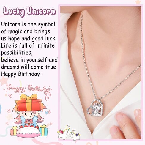 Tarsus Lucky Unicorn قلادة للفتيات، عيد الميلاد عيد الحب حفلة عيد ميلاد هدية العودة إلى المدرسة هدايا لابنة حفيدة ابنة أخت الفتيات في سن المراهقة in Kuwait