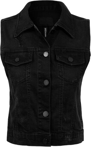 Design by Olivia Women's Junior Fit Sleeveless Button up Jean Denim Jacket Vest in Kuwait