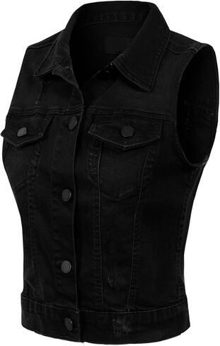 Design by Olivia Women's Junior Fit Sleeveless Button up Jean Denim Jacket Vest in Kuwait