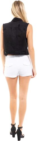 Design by Olivia Women's Junior Fit Sleeveless Button up Jean Denim Jacket Vest in Kuwait