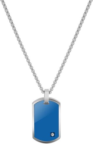 Geoffrey Beene Stainless Steel Men's Engravable Dog Tag Pendant Box Chain Necklace with Cubic Zirconia Stone in Saudi Arabia