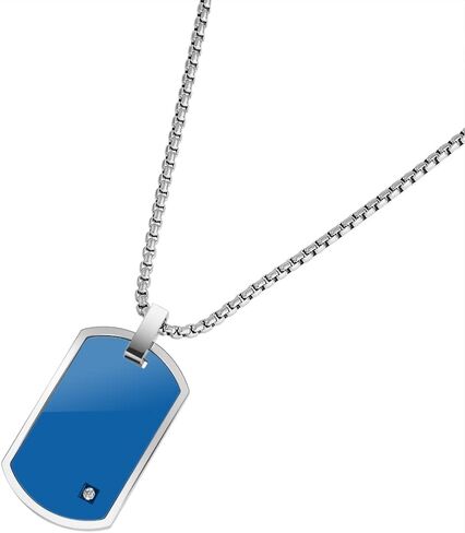 Geoffrey Beene Stainless Steel Men's Engravable Dog Tag Pendant Box Chain Necklace with Cubic Zirconia Stone in Saudi Arabia