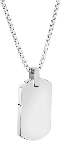 Geoffrey Beene Stainless Steel Men's Engravable Dog Tag Pendant Box Chain Necklace with Cubic Zirconia Stone in Saudi Arabia