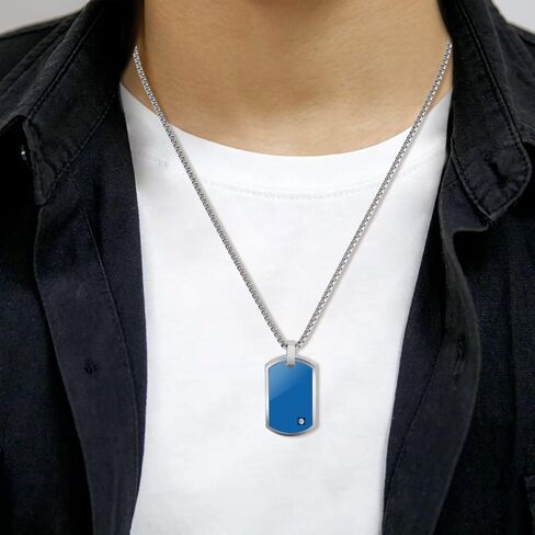 Geoffrey Beene Stainless Steel Men's Engravable Dog Tag Pendant Box Chain Necklace with Cubic Zirconia Stone in Saudi Arabia