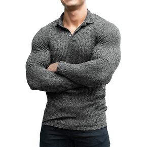 COOFANDY Men's Stretch Muscle Tshirts Long Sleeve Knit Tees Casual Slim Fit Polo Shirts in Saudi Arabia