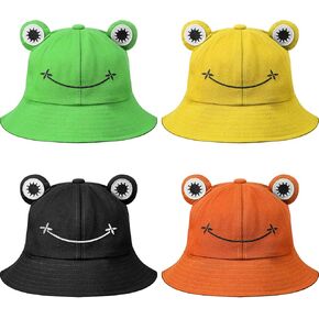 4 Pieces Foldable Wide Brim Cute Frog Bucket Hat Fisherman Beach Sun Hat for Outdoor Sports in Saudi Arabia