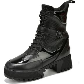 Women's Chunky Heel Combat Boots Platform Lace Up, High Top Ankle Boots Fall Winter Streetwear, Non-Slip Block Heel (Hot Rod) in Saudi Arabia