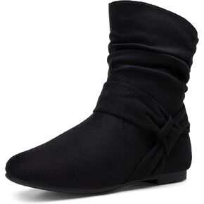 Women's Slouch Ankle Boots, Flat Low Heel Side Zip Booties 939A | Comfortable dressy style, ruched shaft and wraparound bow for daily wear in Saudi Arabia