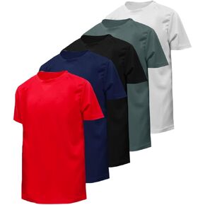 BROOKLYN VERTICAL Boy’s 5-Pack Quick Dry Moisture Wicking Active Athletic Performance Crewneck T-Shirt