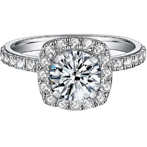 Jansme 1.5ct Cushion Cut Halo Moissanite Engagement Rings for Women Half Eternity 925 Sterling Silver Firmly Fixed By 4 Prongs Brilliant Solitaire Square Real Moissanite Engagement Rings Size 4-11 in Saudi Arabia