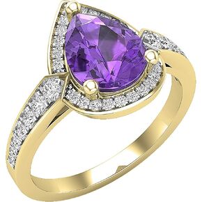 Dazzlingrock Collection 9X7 mm Pear Shaped Amethyst & Round White Diamond Teardrop Halo Engagement Ring for Women | Available in 10K/14K/18K Gold