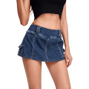 Floerns Women's Casual A Line Flare Jean Denim Mini Skirts with Pocket