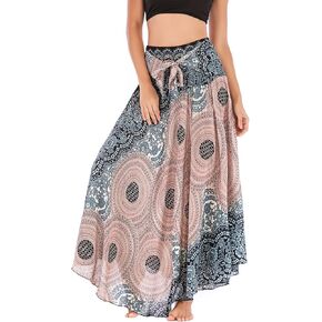 PNKJ Women Bohemian Mandala Floral Print Rayon Hippie Maxi Skirt Boho Summer Beach Dress