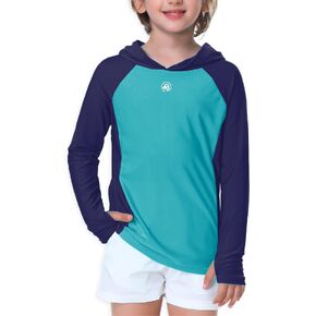 AOBUTE Unisex Kids Long Sleeve Hoodie Rash Guard Boys UPF 50+ Swim Top with Thumb Hole 3-12 Years in Saudi Arabia