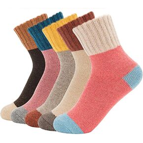 Double Couple 5 Pairs Women Socks Winter Warm Knit Wool Socks Vintage Casual Cozy Crew Socks Comfy Boot Socks Assorted Color in Saudi Arabia