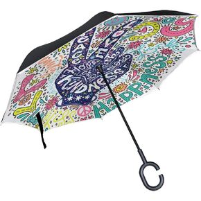 ALAZA Red Cherry Blossom Flower Vintage Windproof Inverted Open Close Reverse Rain Umbrella Inside Out Quality Waterproof Parasol Upside Down Stick Shelter with Hook c Hand