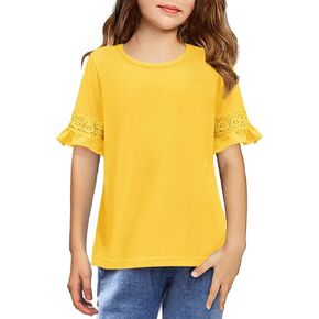 Arshiner Girls T-Shirt Kids Casual Tunic Tops Lace Short Sleeve Loose Soft Blouse
