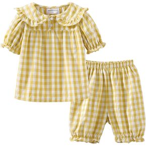 Mud Kingdom Girls Boys Summer Pajama Set Plaid Cute Peter Pan Collar in Saudi Arabia