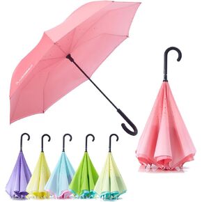 RUMBRELLA Reverse Umbrella Auto Close Windproof Car Umbrella Inverted with J Hook Handle for Women Girls, Blue Green in Kuwait