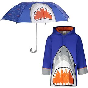 addie & tate Kids Umbrella & Rain Coats for Boys Shark Set - Toddler Umbrella for Kids and Raincoat for Boys in Fun Jacket Styles for 3-5 in Saudi Arabia
